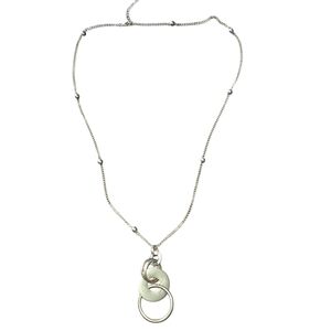 Silver necklace with interlocking rings and adjustable clasp closure